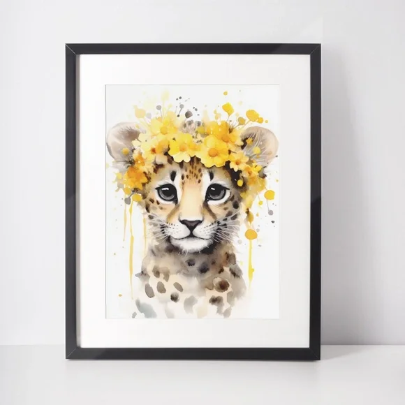 Watercolor Baby Leopard Portrait Wall Art Illustration Print Poster Unframed - Picture 2 of 6